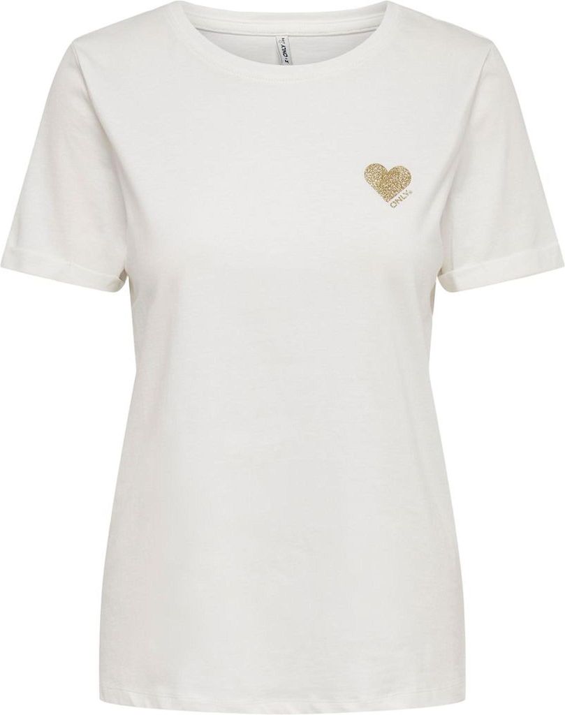 ONLY Einfarbiges T-Shirt mit Brand Herz Basic Kurzarm Produktbild 
