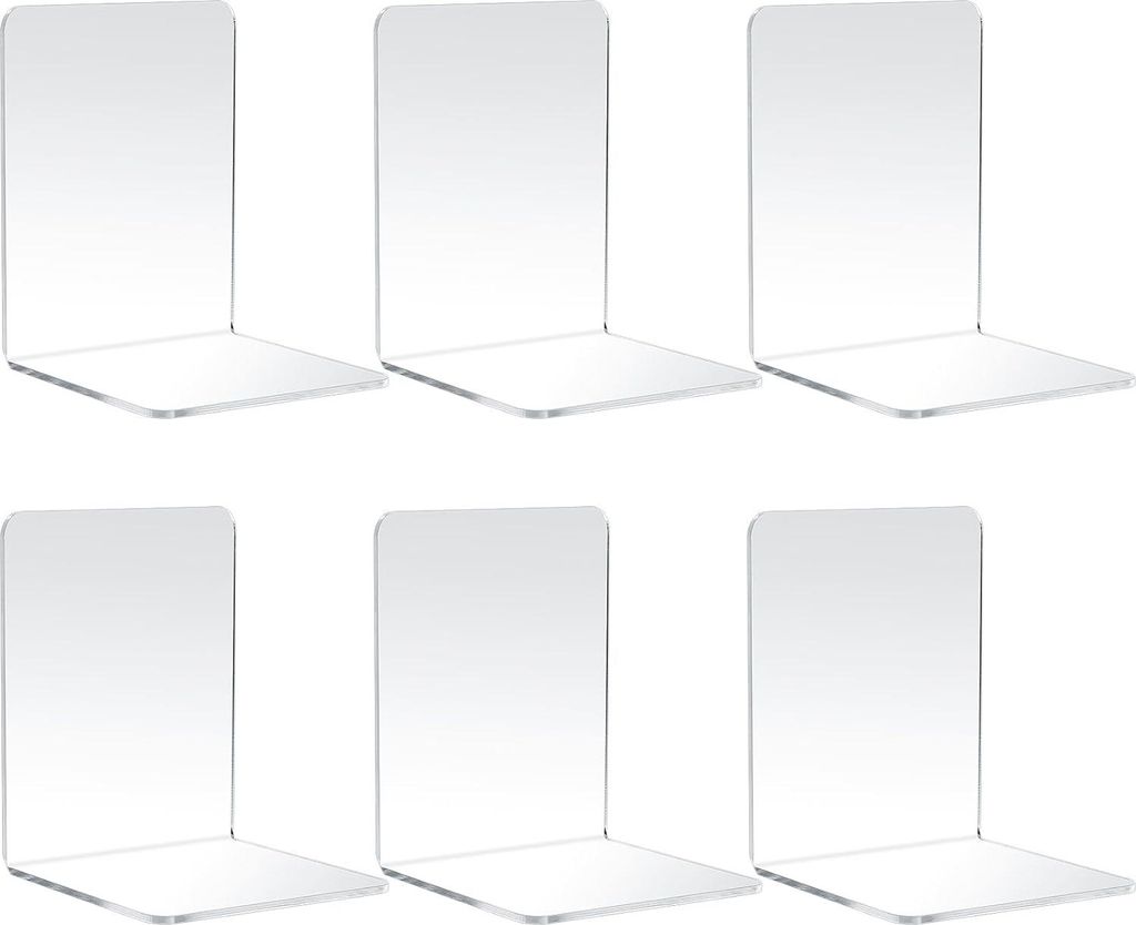 6 Stück transparente Bücherstützen für Kinder Schule und Büro - Acryl Buchhalter mit Antirutsch - Praktische Bücherständer für Zuhause und ...