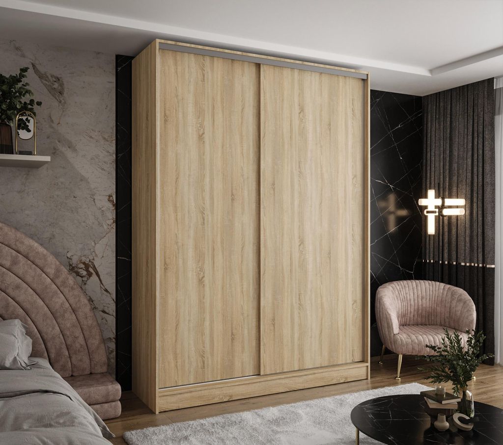 Moderner 2-türiger Kleiderschrank Sonoma Eiche 160x58x250 cm – mit 4 Schubladen – Drehtürenschrank für Flur, Schlafzimmer oder Ankleidezimmer