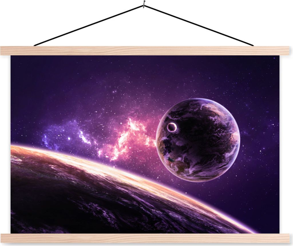 MuchoWow Textilposter Planeten - Weltraum - Sterne 60x40 cm mit holzfarbenen Rahmen - Bilder