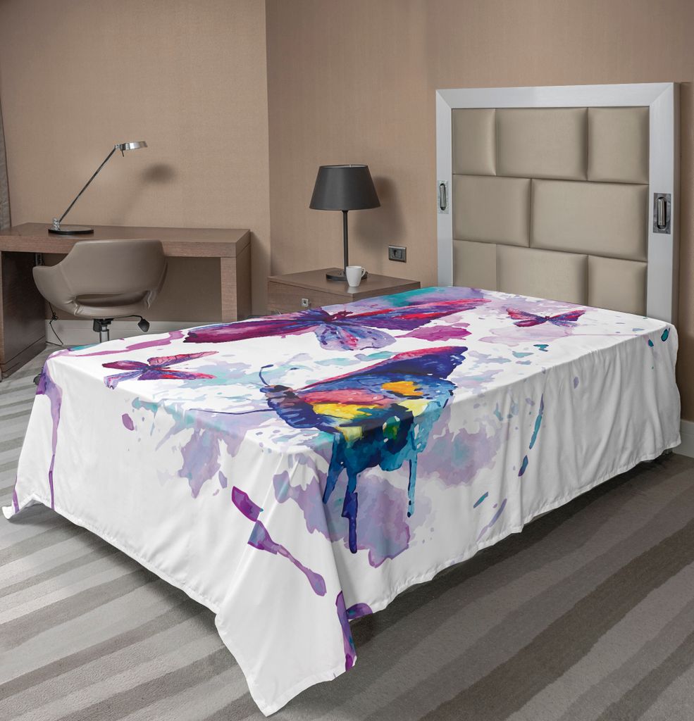 ABAKUHAUS Schmetterling Bettlaken, Aquarell Druck Schmetterlings Zeichens Soul Energie Kunst Modernen Anzeige, weiches bequemes oberes Bettlaken f...