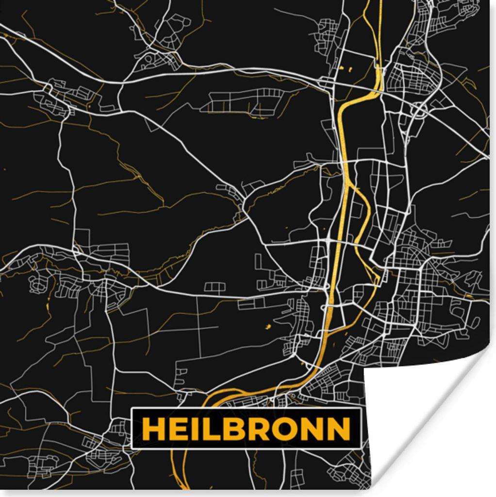 MuchoWow Poster Heilbronn - Stadtplan - Karte - Deutschland - Gold 75x75 cm - Wand Dekoration