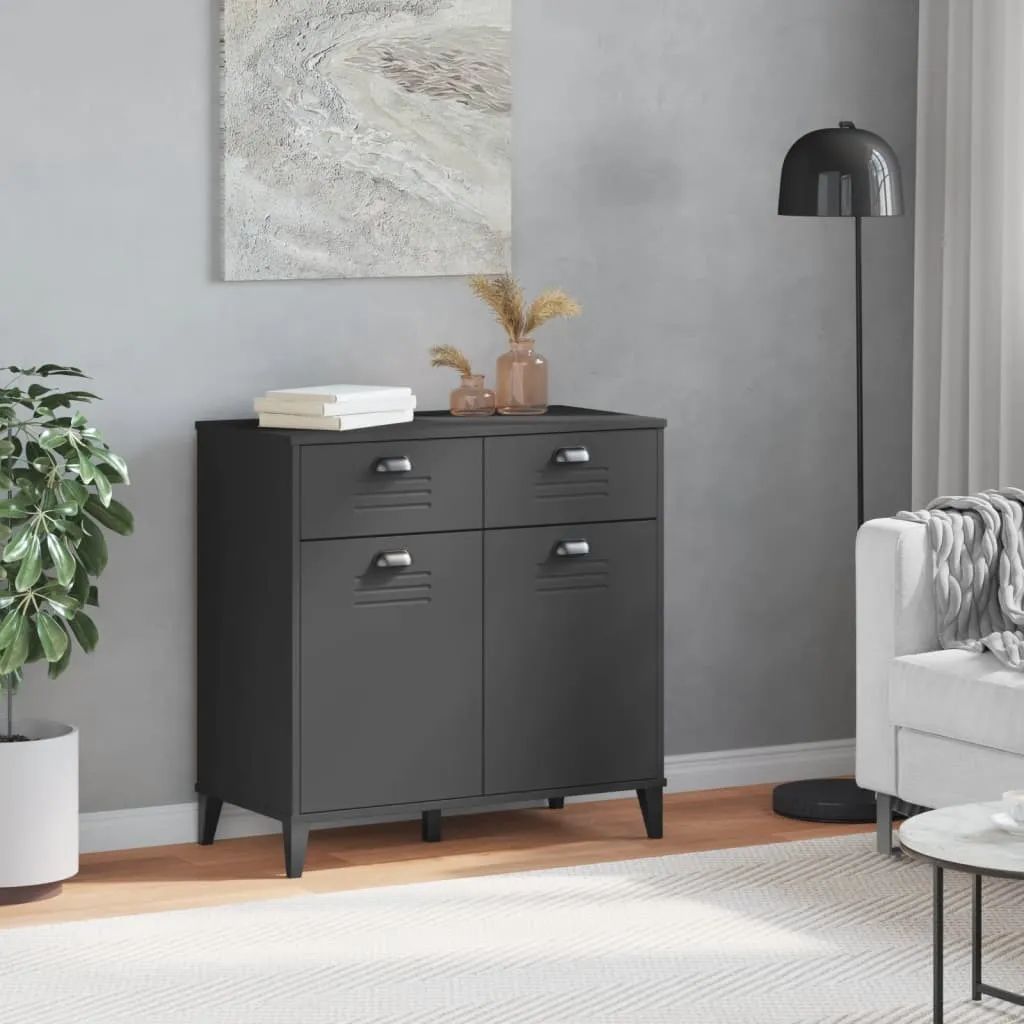 Buffet de Rangement Anthracite VIKEN 80 cm Meuble Bas en Bois Composite - 3