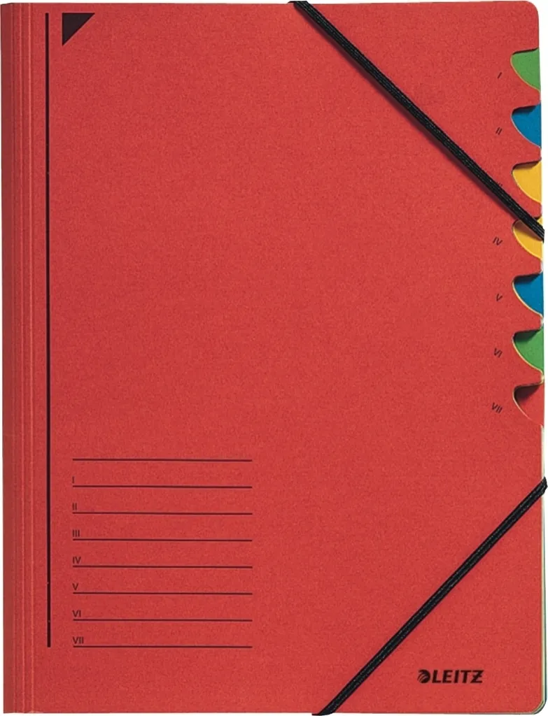 Classeur 7 compartiments rouge A4 haute capacité pack de 5 unités