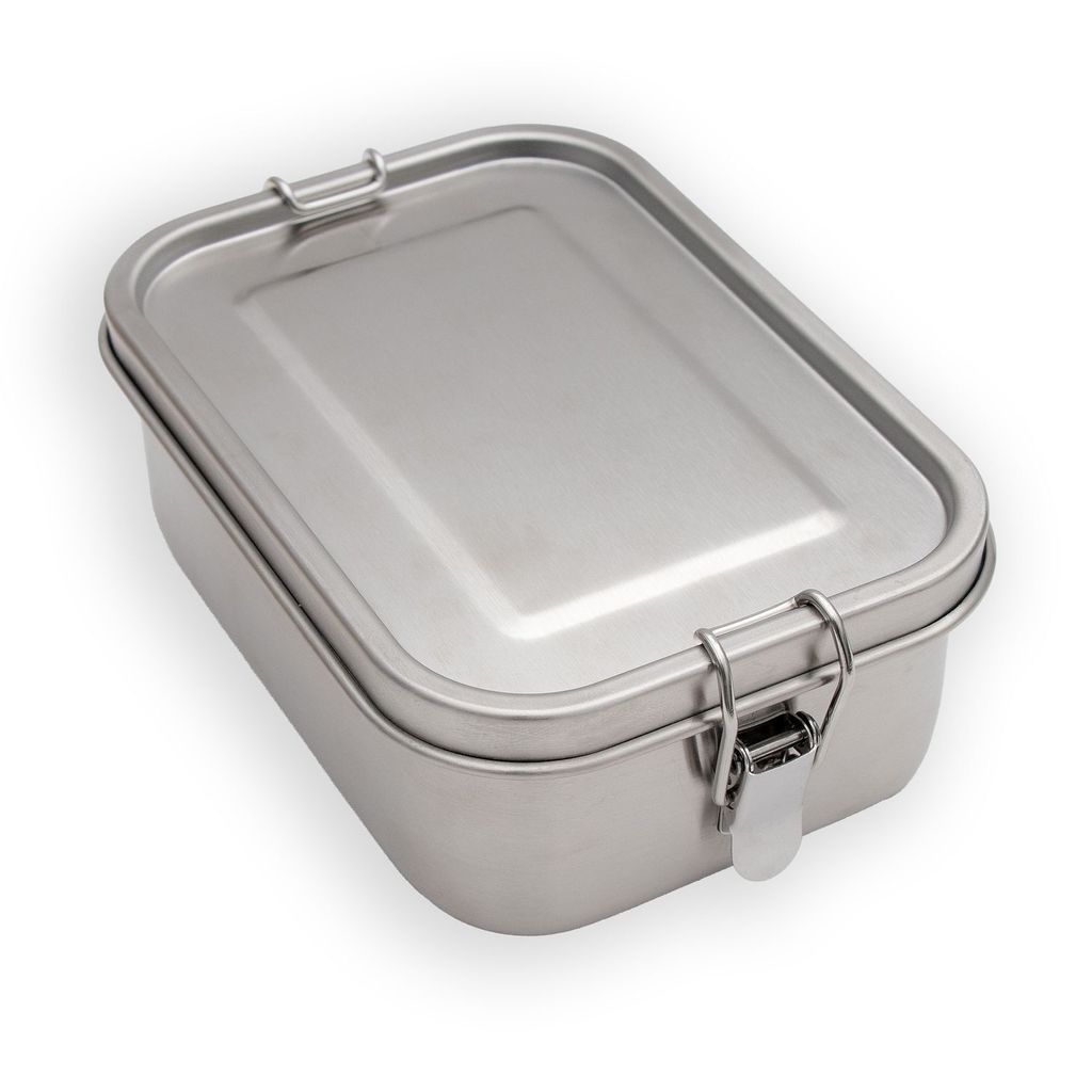 Intirilife Tragbare Edelstahl Lunchbox Aufbewahrungsbox in Silber mit 800ml Füllmenge - Zum Transportieren von Essen Snacks und mehr