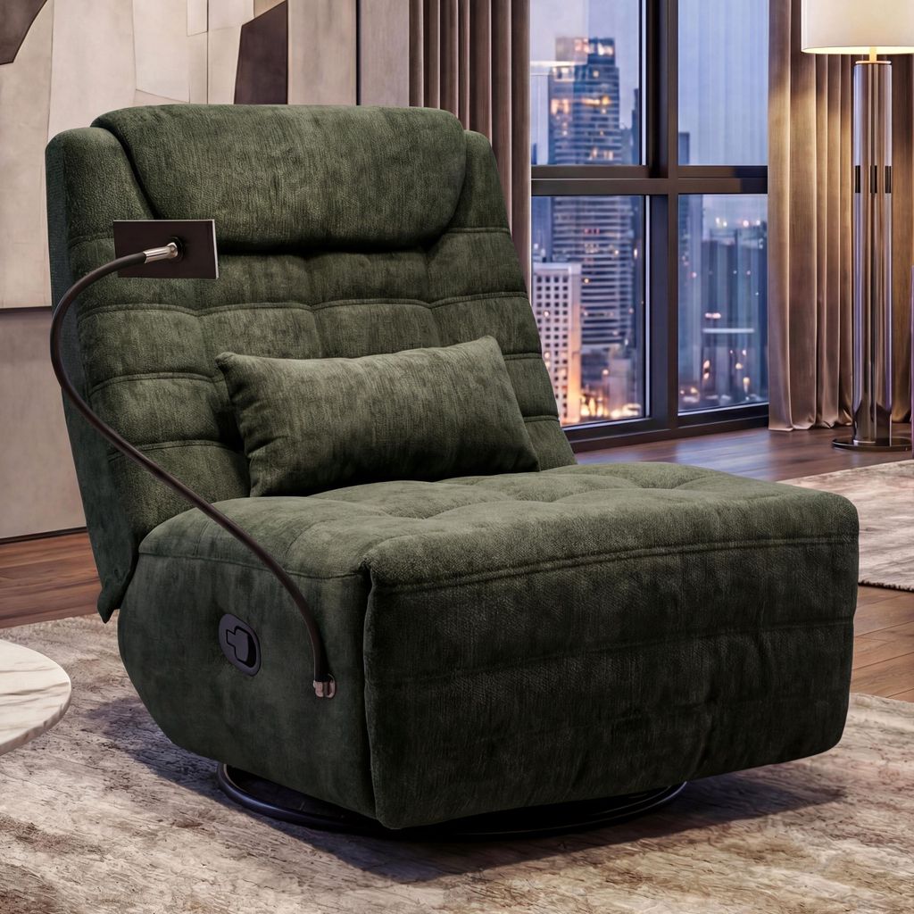 Relaxsessel MCW-P92, TV-Sessel Fernsehsessel, drehbar Kippfunktion Handyhalterung, Stoff Chenille (260g/m²) grün