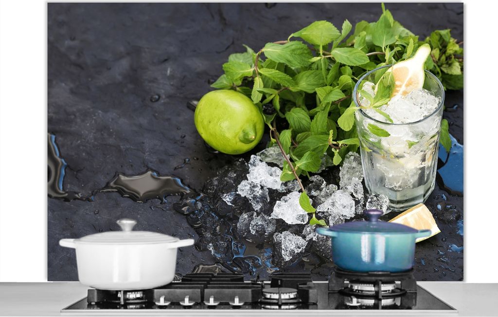 KitchenYeah Spritzschutz Küche - Küchenrückwand - Wandschutz für Herd und Spüle - Cocktail - Mojito - Eiswürfel 120x80 - Alu-Dibond (Alter...