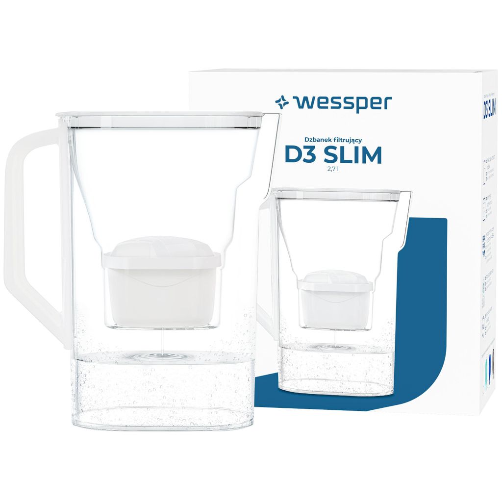 Wessper D3 SLIM Wasserfilterkanne 2,7 L Weiß mit 1x aquamax Produktbild 