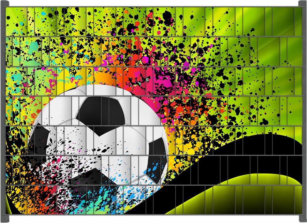 Wallario Zaunsichtschutz mit Motiv Fußball - Design Wellen und Regenbogen in grün für Ein- und Doppelstabmatten Zäune in der Größe 200 x 140 cm