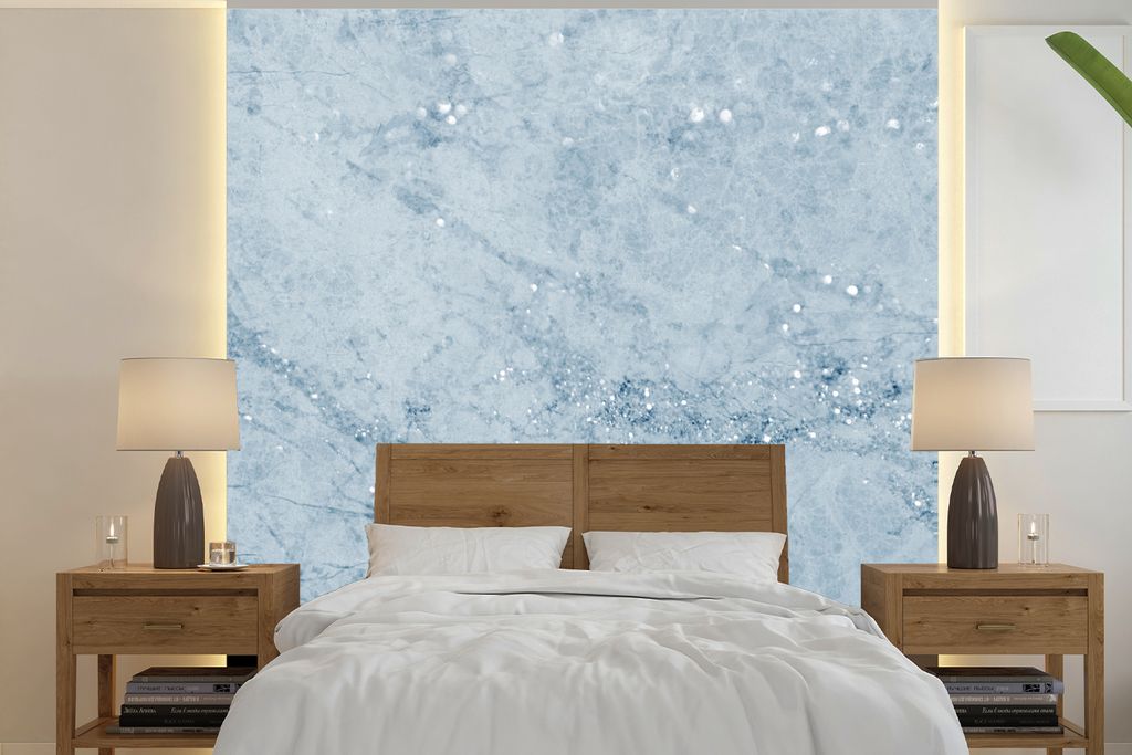 MuchoWow Fototapete für Wohnzimmer oder Schlafzimmer Wandtapete Vinyl Motivtapete Marmor - Muster - Blau - 220x220 cm - Tapeten