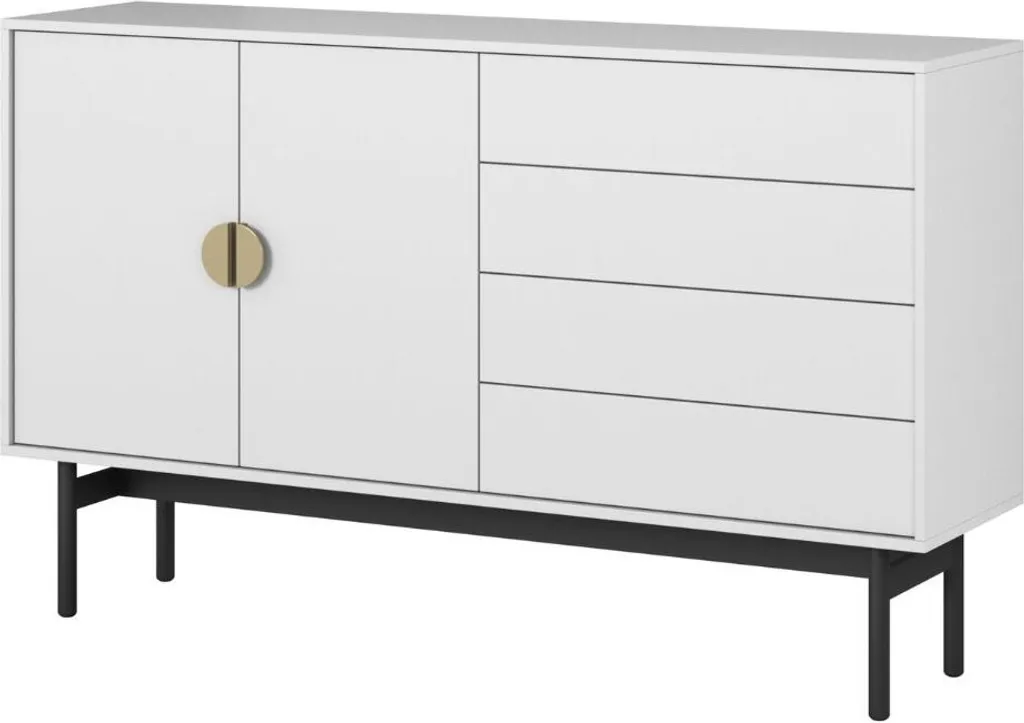 Buffet Selsey Stoon 154 cm blanc et noir avec 4 tiroirs de rangement