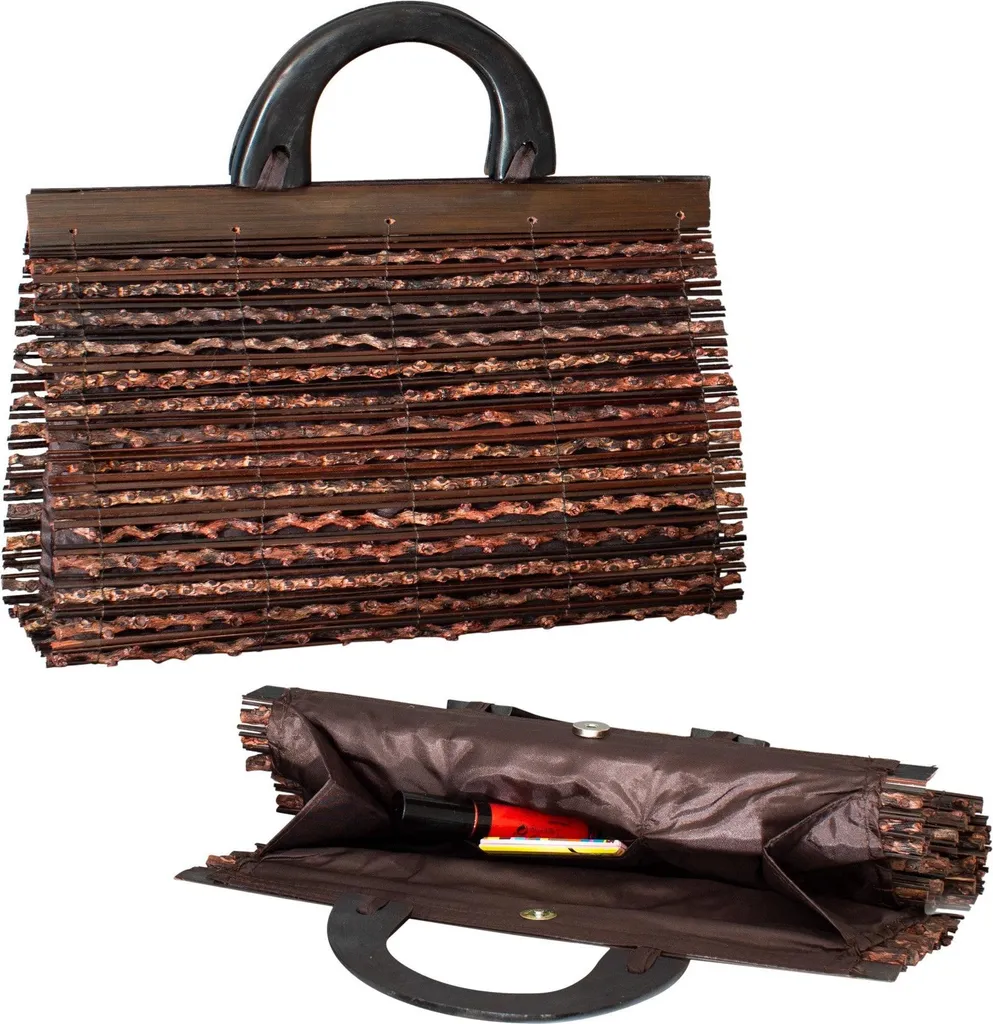 Borsa da donna in bambù - Realizzata a mano con dettagli in legno