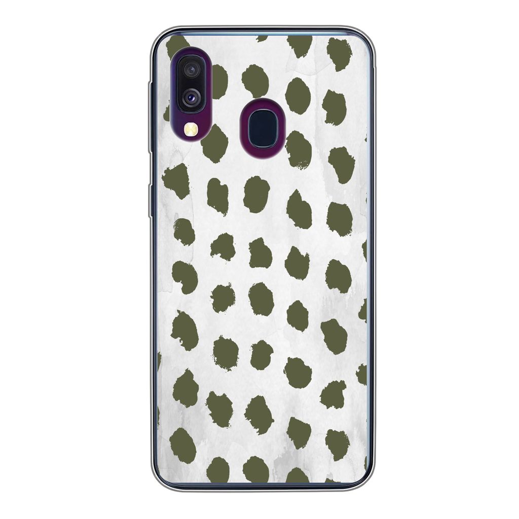 MuchoWow Handyhülle Schutzhülle Hülle für Samsung Galaxy A40 Marmor - Punkte - Grün Silikon Softcase Handy Hülle - Handy-Tasche