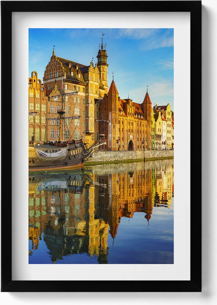Gdańsk Motława– Wandbild mit Rahmen – Gerahmtes Bild – Wanddekoration – 40x60 cm – Schwarz