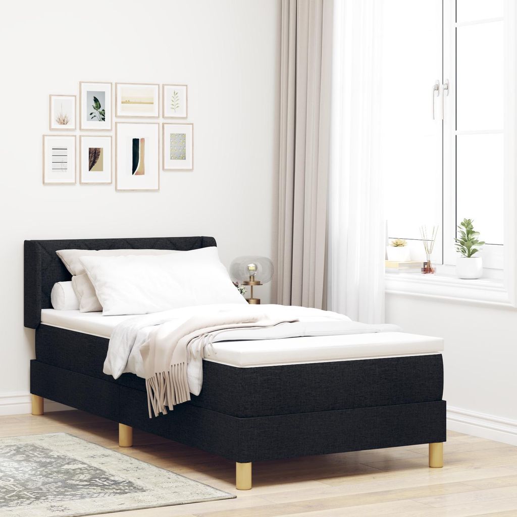 Schlichtes Boxspringbett mit Matratze Schwarz 90x200 cm Stoff Design Klassische Betten DE867214