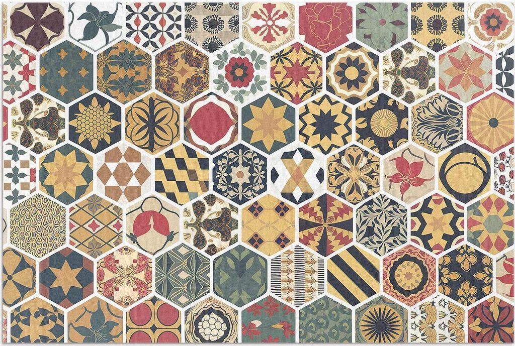 Gemustertes Vintage-Hexagon-Mosaik – Vinylteppich – 120x180 cm – Outdoor Teppich – Terrasse – Wetterfest – Modern