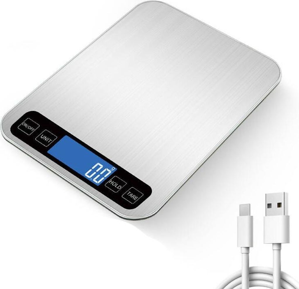 INF Wiederaufladbare Digitale Küchenwaage 5kg/0.1g - Präzise Lebensmittelwaage