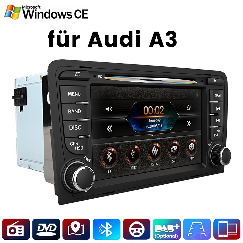 Für Audi A3 2003-2013 GPS Navigation DVD CD Player 7" Windows CE Autoradio EQ RDS USB BT