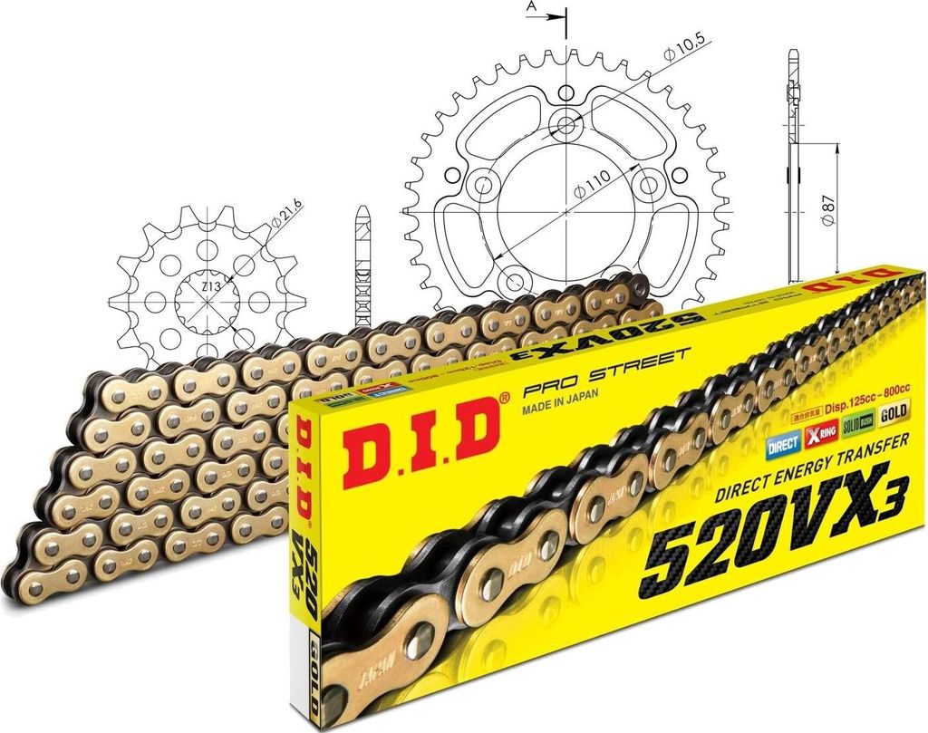 DID Kit Stealth (gold) SUZUKI GS500 E 89-93 16-39-110 DID520VX3(G&B) Clip