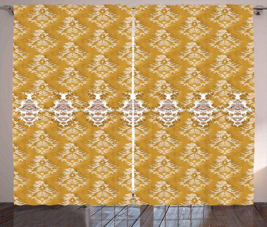 ABAKUHAUS viktorianisch Rustikaler Gardine, Künstlerische Nostalgic Damast, Schlafzimmer Kräuselband Vorhang mit Schlaufen und Haken, 280 x 225 c...