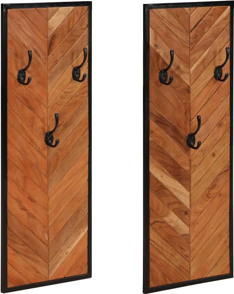 Appendiabiti da parete 2 pezzi 35x1x90 cm in legno massiccio di acacia