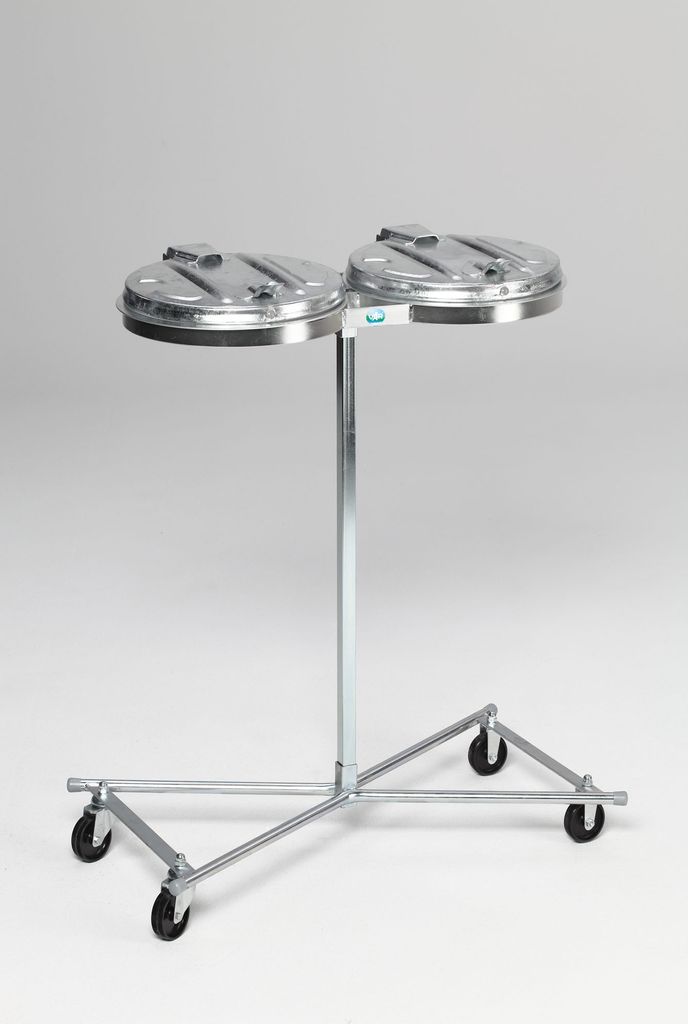 Robuster Doppel-Abfallsammler mit Metall-Deckel | Fahrbar | 2x 120 Liter, HxBxT 102x86x48cm | Stahl | Verzinkt-Verzinkt