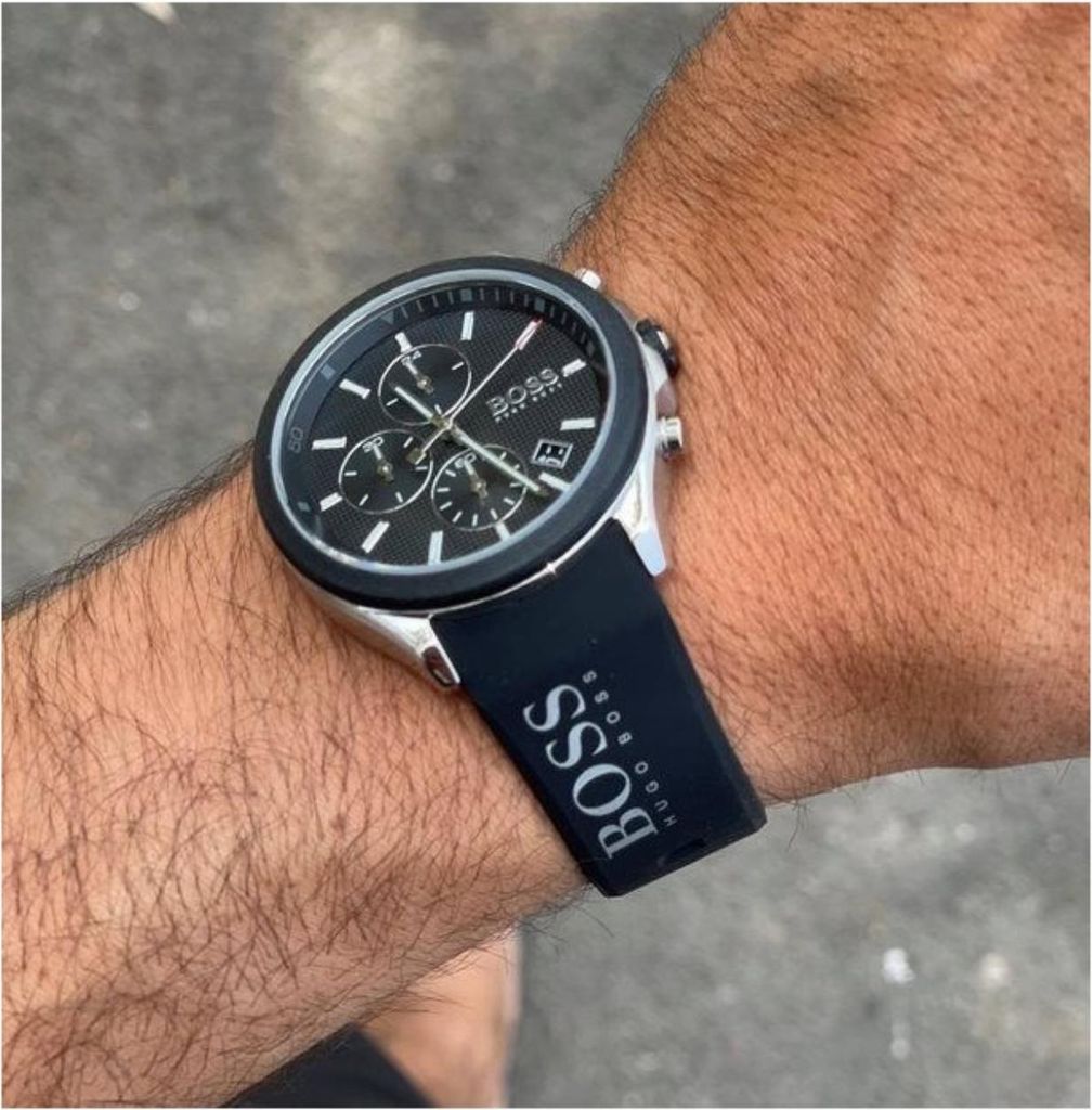 HUGO BOSS Herren Chronograph Quartz Uhr mit Silikon Armband