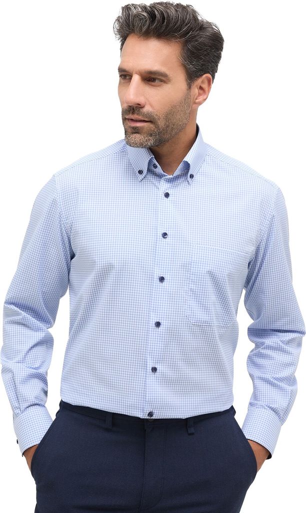 Eterna Hemd Baumwolle Comfort Fit hellblau kariert