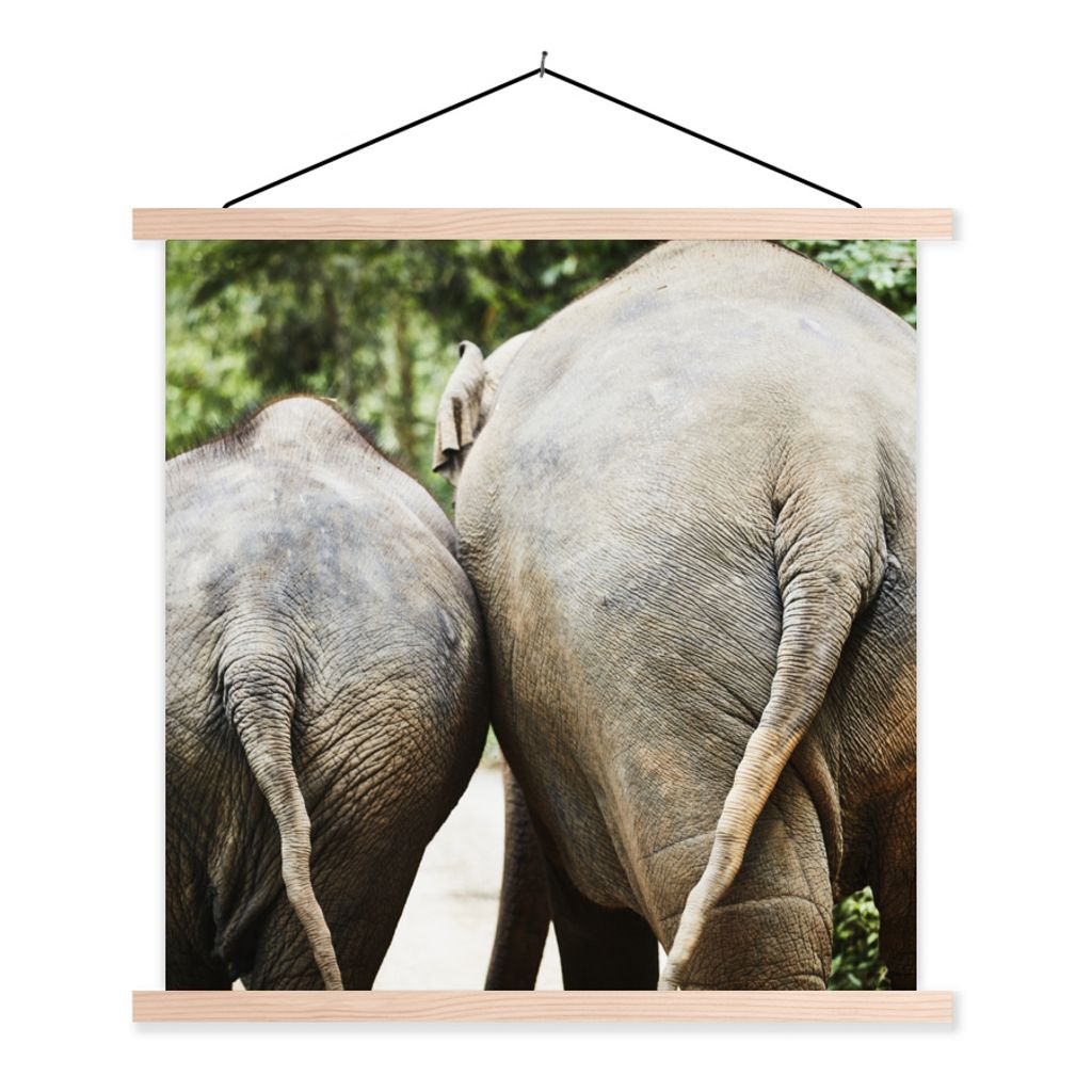 MuchoWow Textilposter Elefant - Tiere - Grau - Natur 120x120 cm mit holzfarbenen Rahmen - Textil-Poster