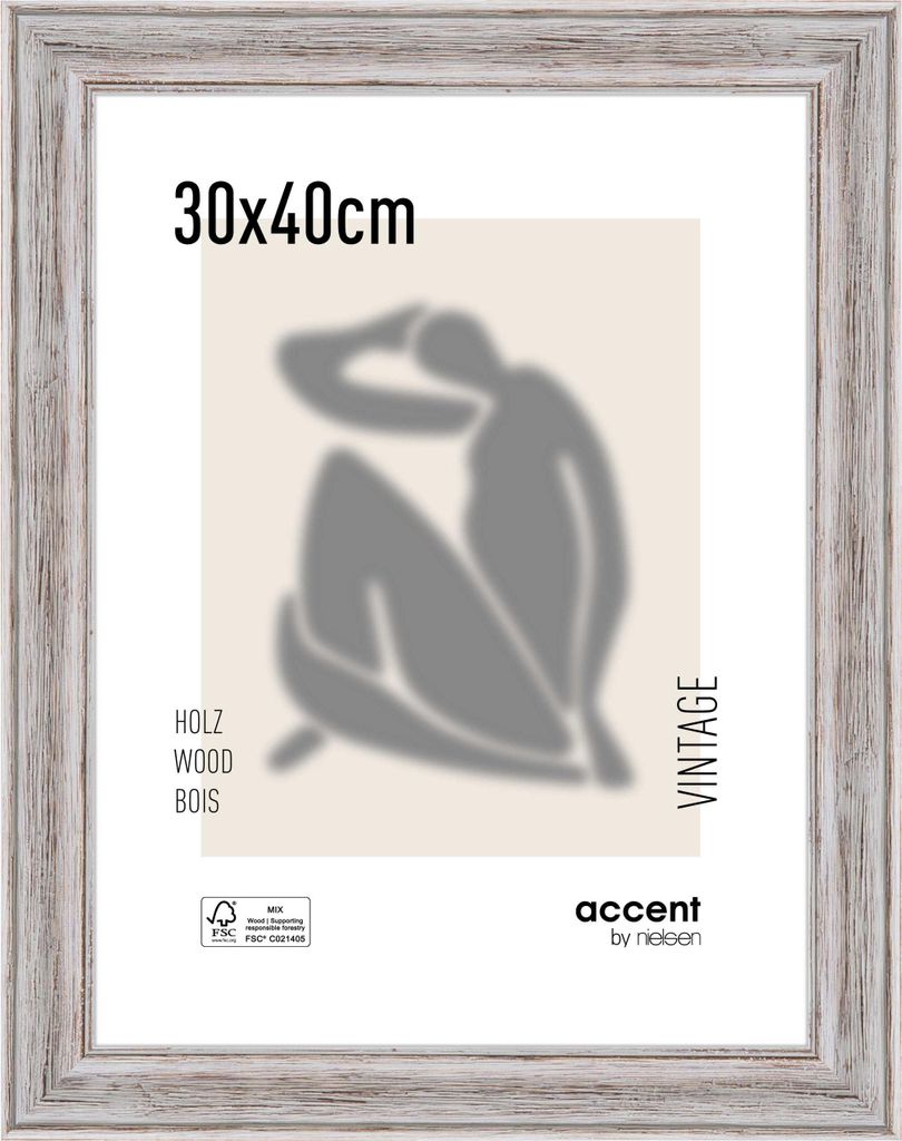 accent by nielsen Holz Bilderrahmen Vintage, 30x40 cm, Weiß Produktbild 