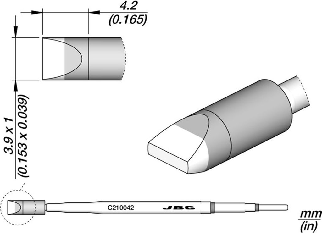 JBC Lötspitze Serie C210, C210041/3,9x1,0 mm, Meißel C210042 (Patrone)