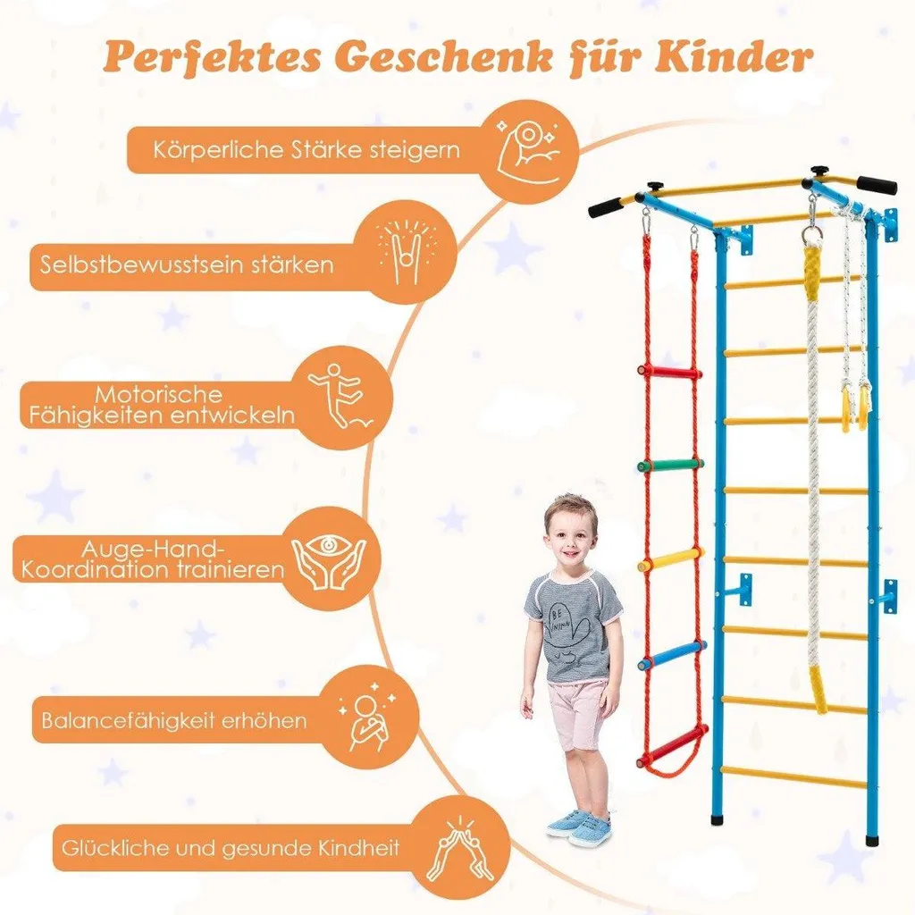Mur d'escalade intérieur pour enfant 107x83x223 cm bleu et jaune