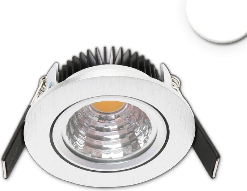 ISOLED LED Einbaustrahler MiniAMP 24V DC, 68mm Loch, alu gebürstet, 5W, neutralweiß 4000k, dimmbar