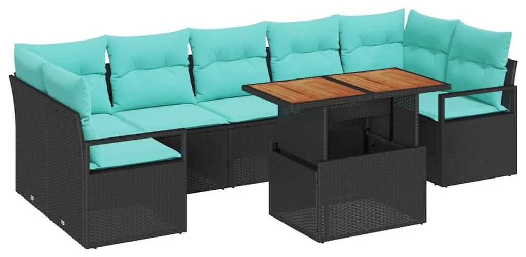 vidaXL Garten-Sofa-Set mit Kissen 8 pcs Schwarz und Teal