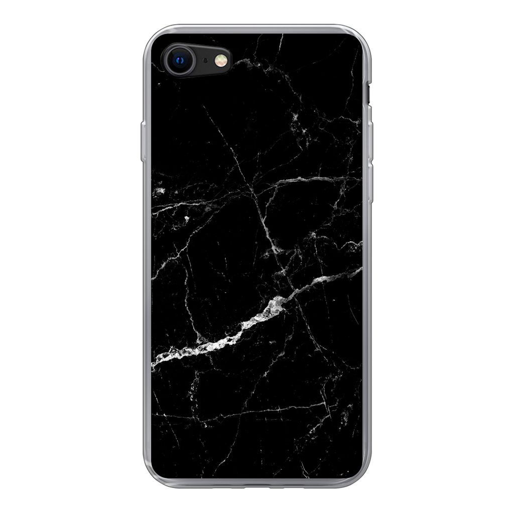MuchoWow Handyhülle Schutzhülle Hülle für iPhone 7 Marmor - Schwarz - Marmoroptik - Weiß - Luxus - Stein Silikon Softcase Handy Hülle - Kar...