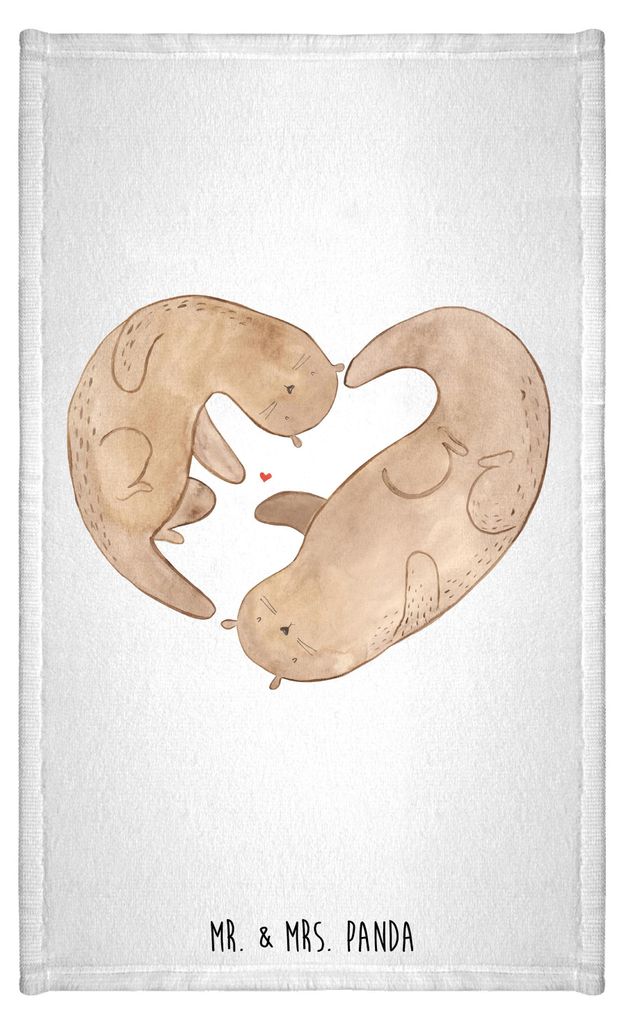 Mr. & Mrs. Panda Handtuch Otter Herz - Weiß - Geschenk, Hochzeitstag, Liebe, Gästetuch, badezimmer, buntes, Frotteetuch, Gästehandtuch Bunt