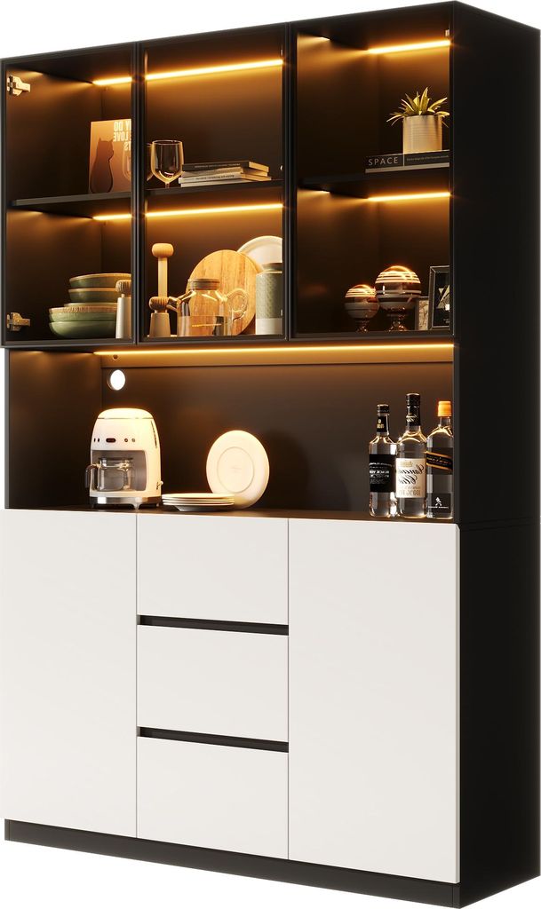 Merax LED-Glasvitrine, Küchenschrank mit 3 Glastür, 2 Produktbild 