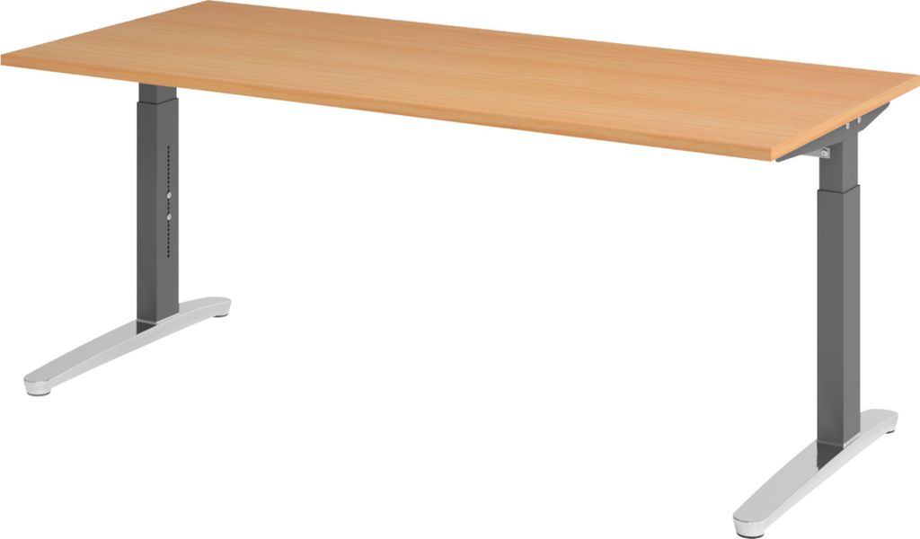 bümö Schreibtisch Serie-XB - Nachbildung: Buche, Größe: 180 x 80 cm, Gestell: Graphit/Alu poliert
