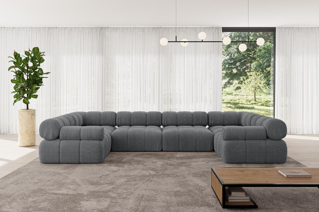 ALTDECOR Modulares Sofa Ecksofa in U-Form - Birno-U2 - 380x190x70 cm Dunkelgrau Corner modular Sofa Eckcouch Couch Wohnlandschaft Cauchsofa Polster...