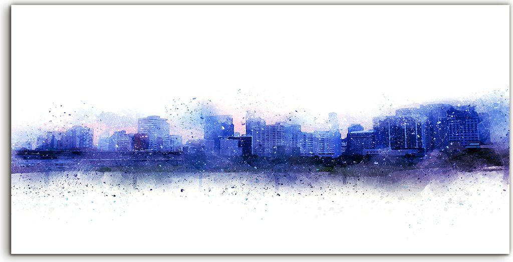 Coloray Canvas 120x60 Wandbild Leinwand Bilder Abstrakte Stadt Gebäude Aquarellfarbe
