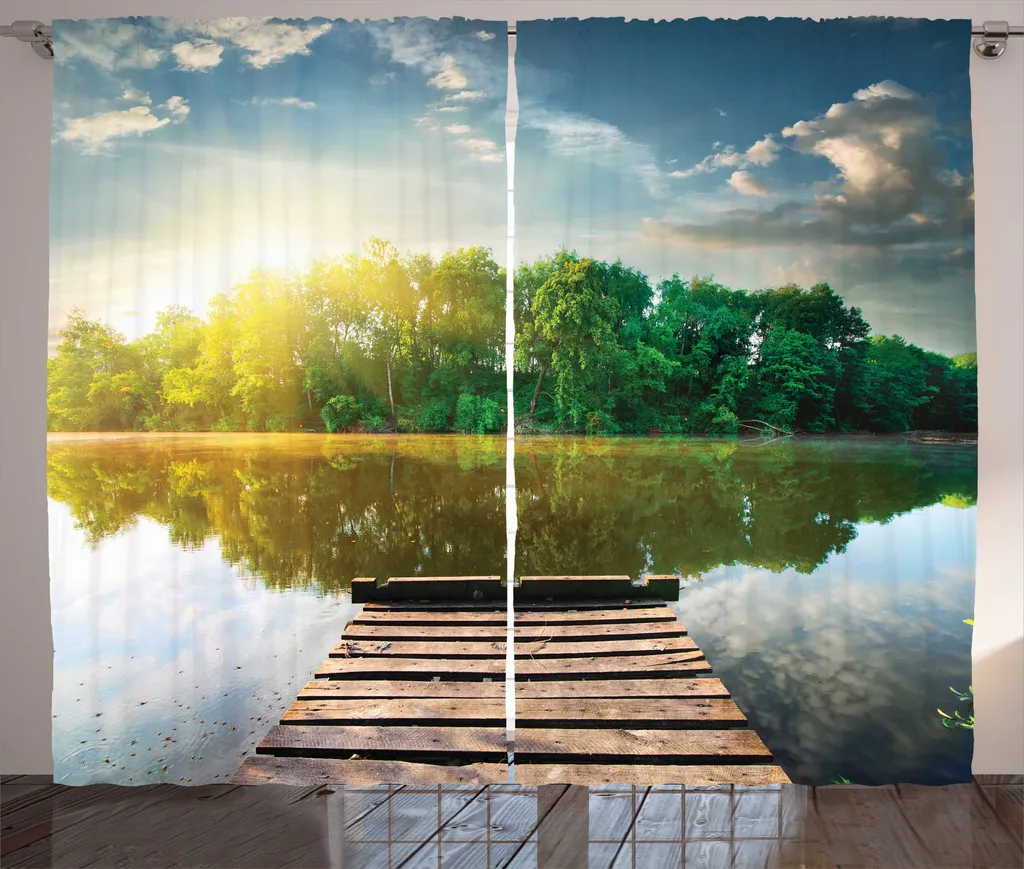 Rideau Rustique ABAKUHAUS Imprimé Paysage Lacustre avec Crochets 280x225cm