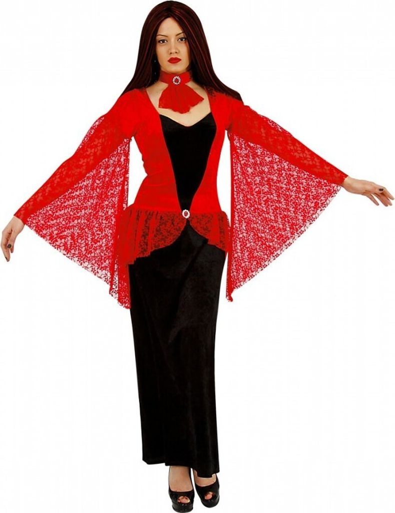 Vampir Kostüm Halloween Lady für Damen Gr. S Kleid schwarz  rot SALE Fasching Karneval Mottoparty