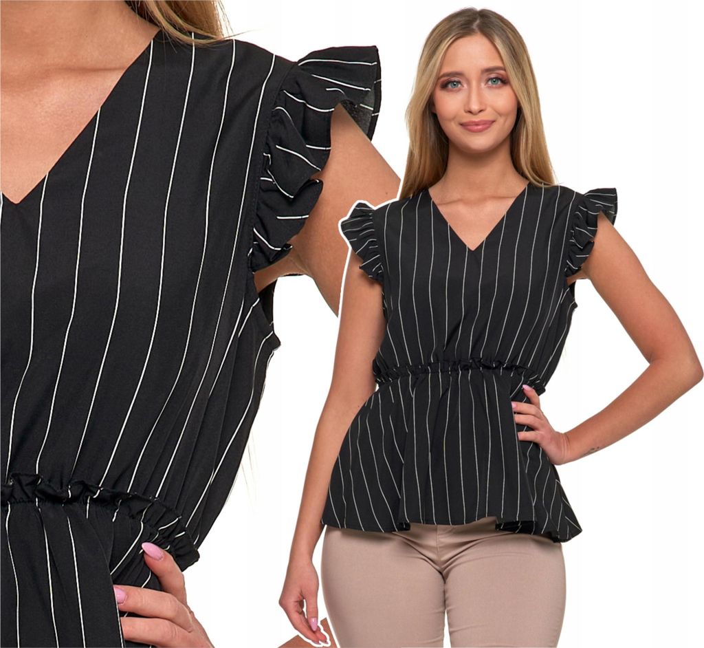 Moraj | Elegante Bluse - Größe S - Schmetterlingsärmel - Streifen - Betonte Taille