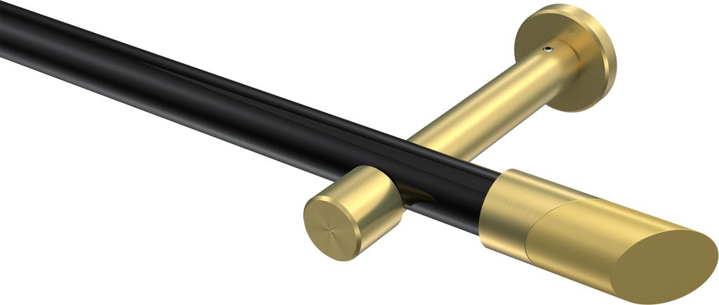 Interdeco Gardinenstange / Vorhangstange Schwarz / Messing-Optik, Typ Prestige Verano (Schräge) ohne Ringe, 20 mm Ø 1-läufig, 140 cm