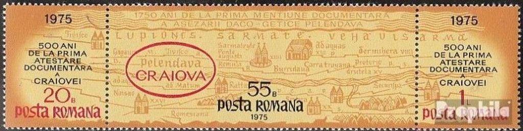 Briefmarken Rumänien 1975 Mi 3294-3296 Dreierstreifen (kompl.Ausg.) gestempelt Siedlung Pelendava
