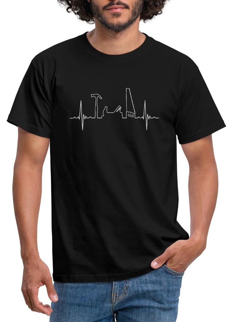 Spreadshirt Zimmerer Zimmermann Tischler Herzschlag Mit Werkzeugen Männer T-Shirt, XL, Schwarz