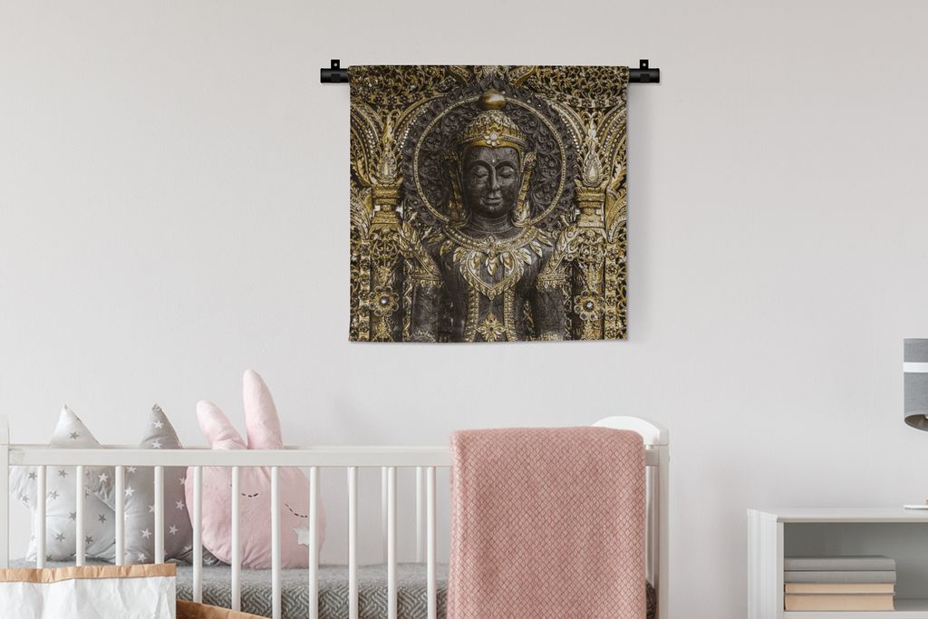MuchoWow Wandteppich Wandbehang Buddha - Bild - Gold 60x60 cm Tapisserie Dekoration Wandtuch - Dekorationen - Wand Decke