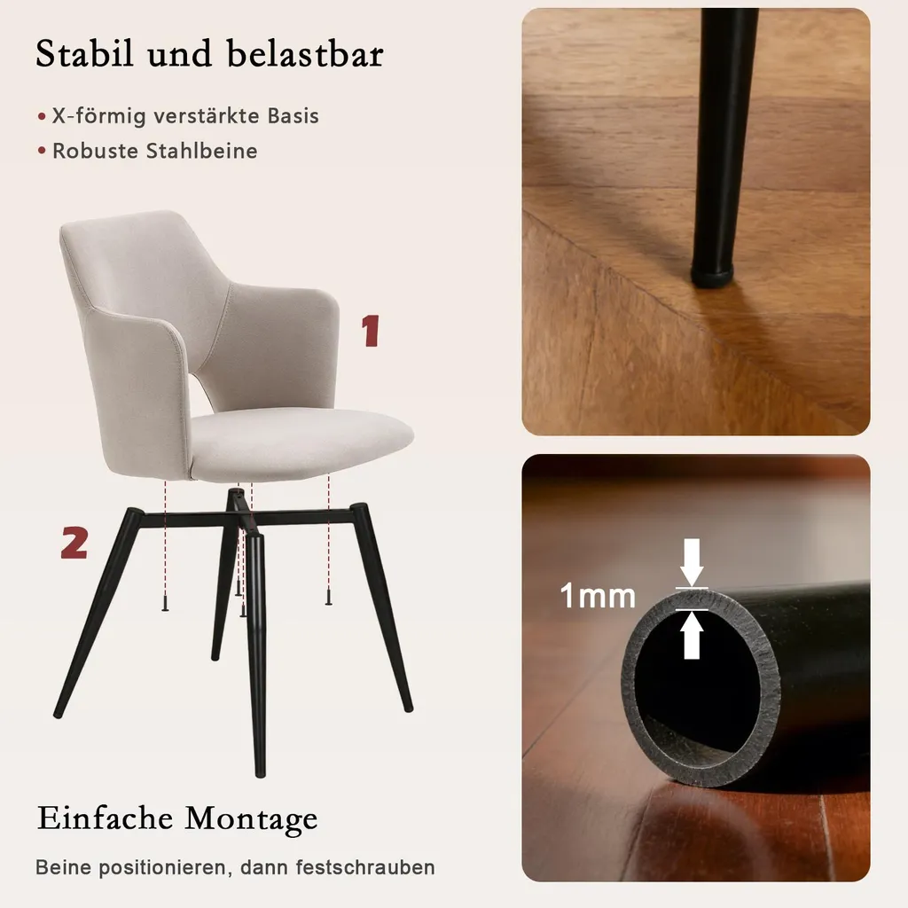 Fauteuil de Table Lot de 2 Chaises Design Beige pour Salon et Bureau Chic