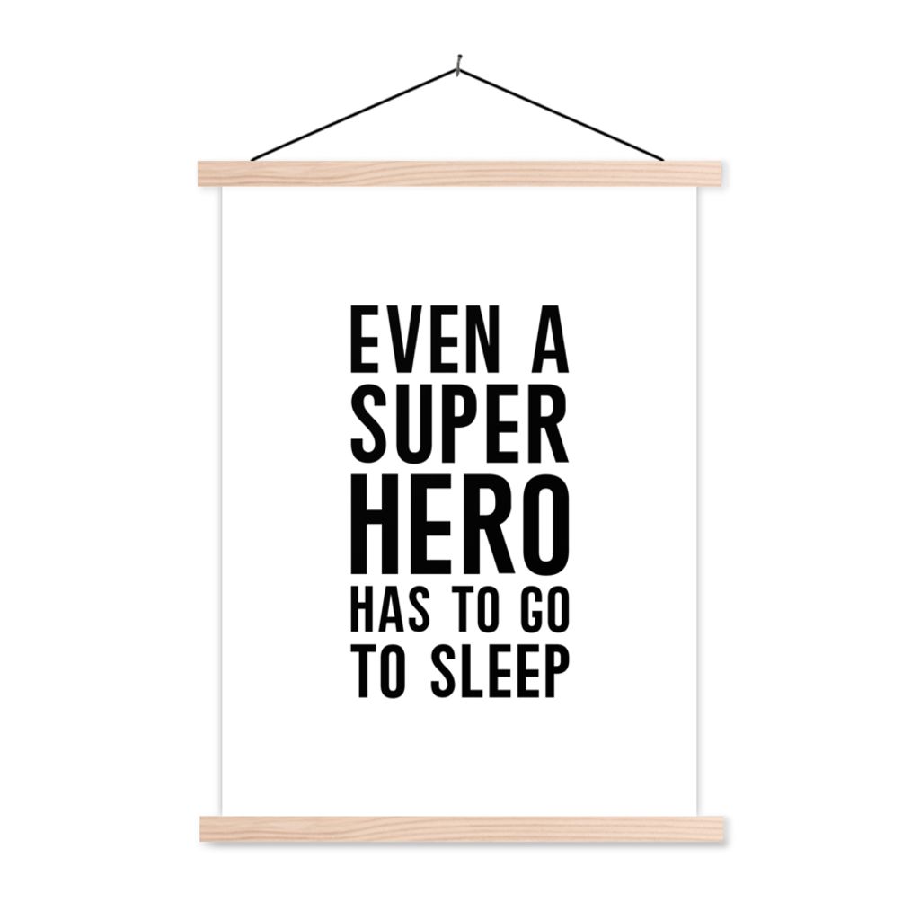 MuchoWow Textilposter Zitate - Jungs - Auch ein Superheld muss mal schlafen - Sprichwörter - Kinder 120x160 cm mit holzfarbenen Rahmen - Plakatk...