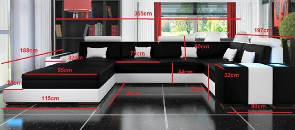 Eck Leder Polster Couch Sofa Wohnlandschaft Ecksofa Beleuchtet XXL BIGSOFA NEU